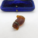 Czechoslovakian Amber Glass Pug Dog Cracker Charm or Keepsake Antique c1920