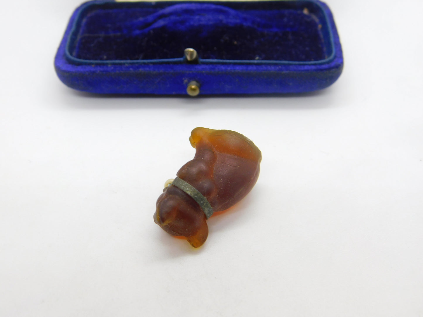 Czechoslovakian Amber Glass Pug Dog Cracker Charm or Keepsake Antique c1920