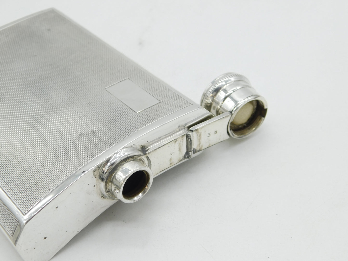 Sterling Silver Engine Turned Hip Flask Vintage 1970 Birmingham