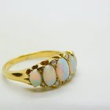 Victorian 18ct Gold Graduating Five-Stone Opal & Diamond Boat Ring Antique c1880