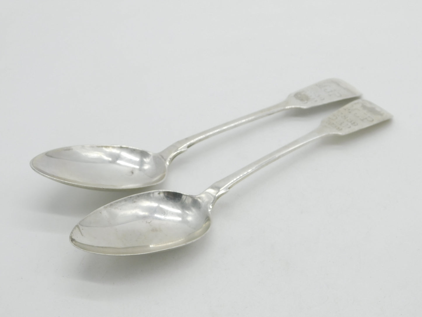 Victorian Irish Sterling Silver Rat Tail Serving Spoon Pair 1839 Dublin Antique