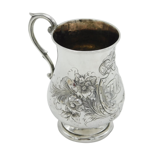 Victorian Sterling Silver Floral Pattern Christening Mug Antique 1893 Birmingham