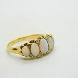 Victorian 18ct Gold Graduating Five-Stone Opal & Diamond Boat Ring Antique c1880