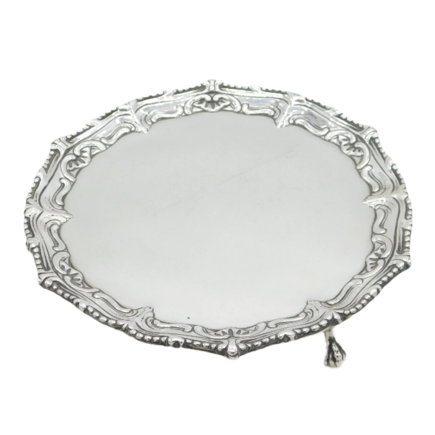 George III Sterling Silver Floral Pattern Salver Dish Antique 1768 London
