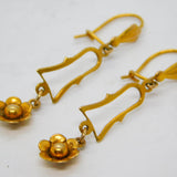 Pair of 9ct Yellow Gold Edwardian Style Floral Drop Earrings Vintage c1970s