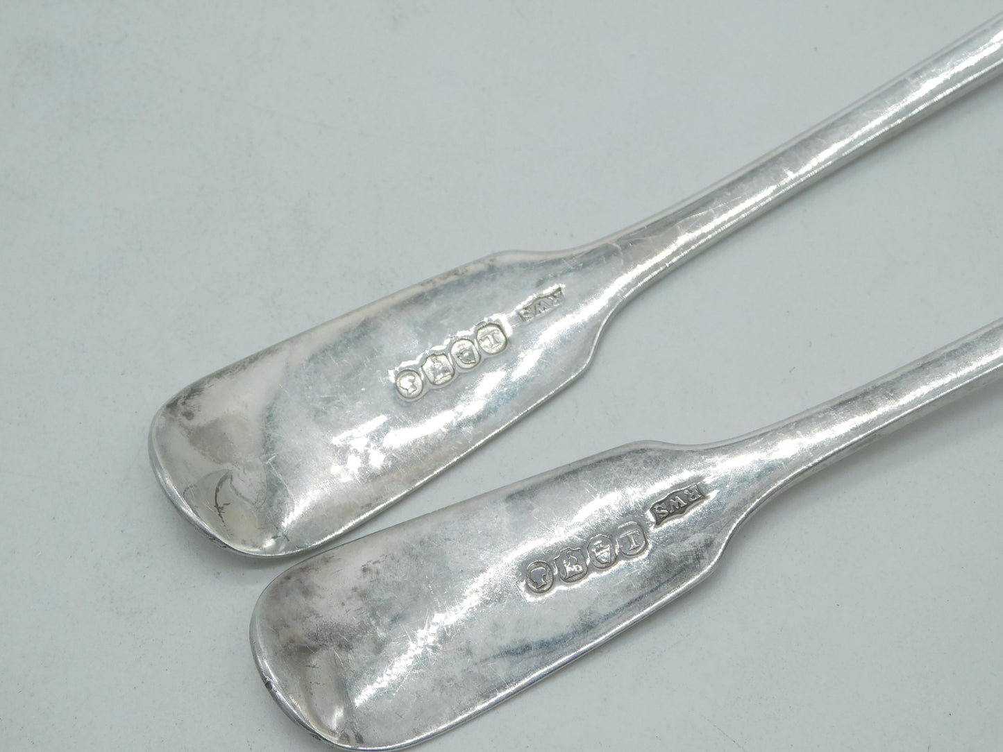 Victorian Irish Sterling Silver Rat Tail Serving Spoon Pair 1839 Dublin Antique