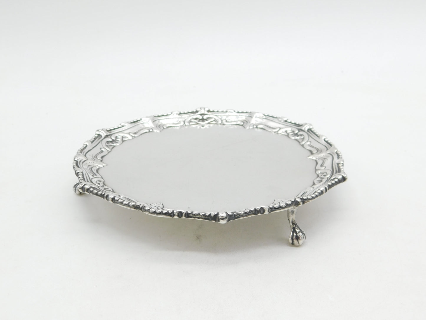 George III Sterling Silver Floral Pattern Salver Dish Antique 1768 London