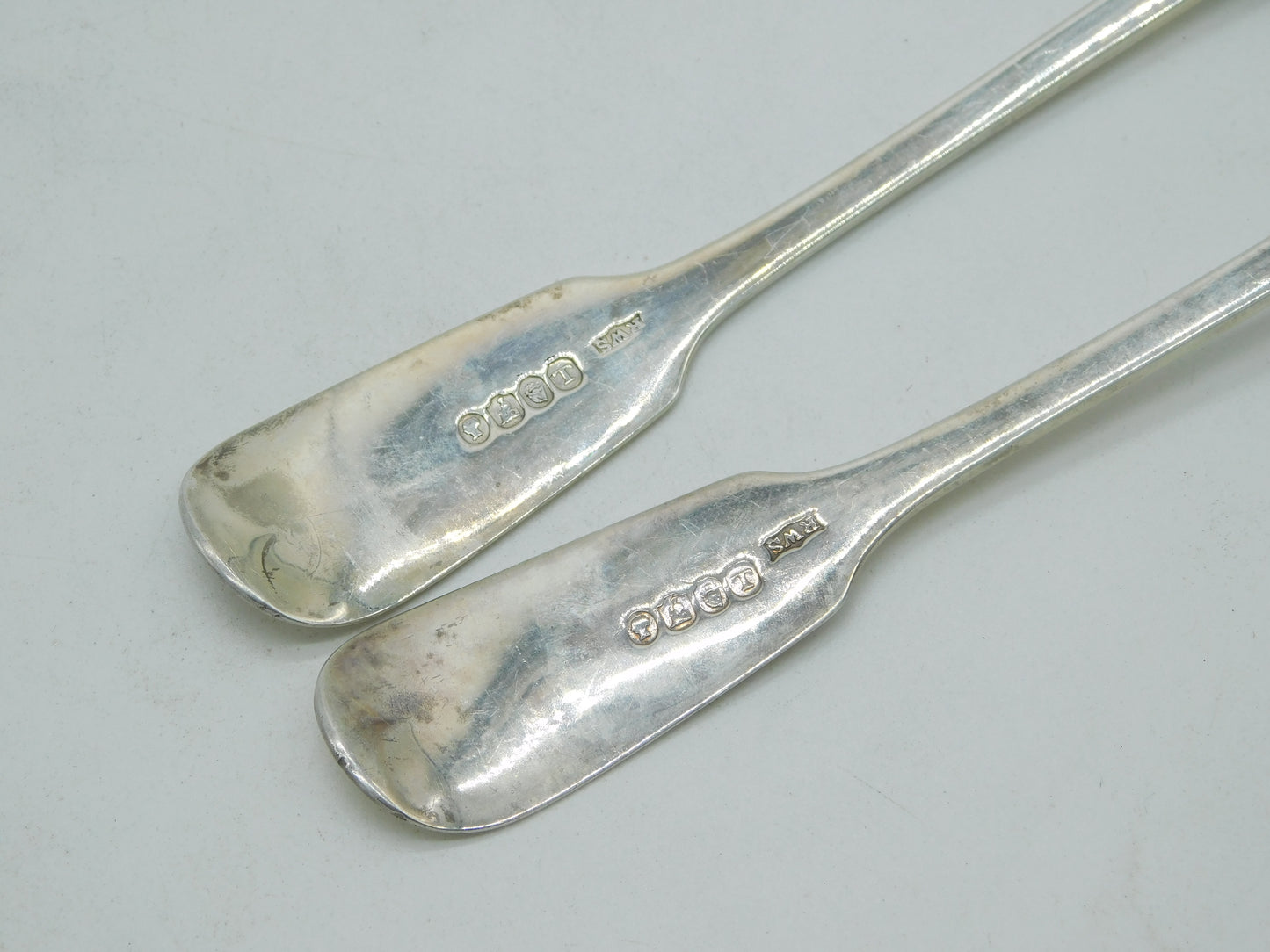 Victorian Irish Sterling Silver Rat Tail Serving Spoon Pair 1839 Dublin Antique