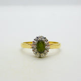 18ct Yellow Gold, Green Tourmaline & Diamond Floral Cluster Ring Vintage 1972 London