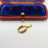 8ct Yellow Gold & Ruby Set Circular Drop Pendant Vintage c1960