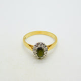 18ct Yellow Gold, Green Tourmaline & Diamond Floral Cluster Ring Vintage 1972 London