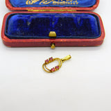 8ct Yellow Gold & Ruby Set Circular Drop Pendant Vintage c1960