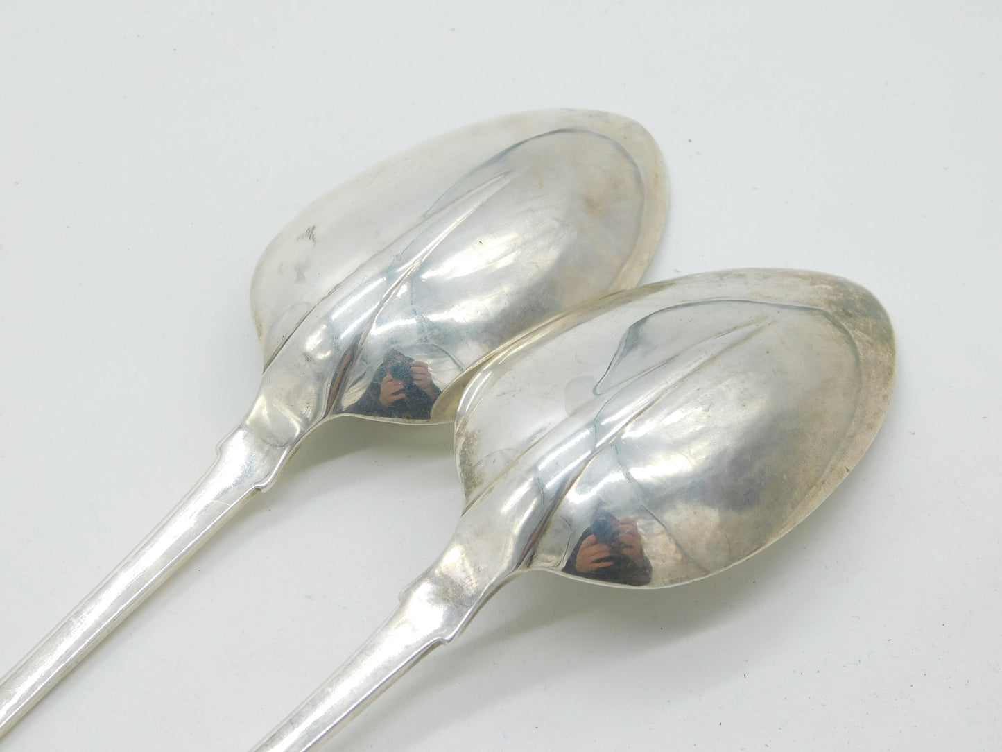 Victorian Irish Sterling Silver Rat Tail Serving Spoon Pair 1839 Dublin Antique