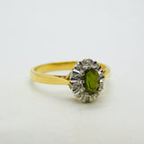 18ct Yellow Gold, Green Tourmaline & Diamond Floral Cluster Ring Vintage 1972 London