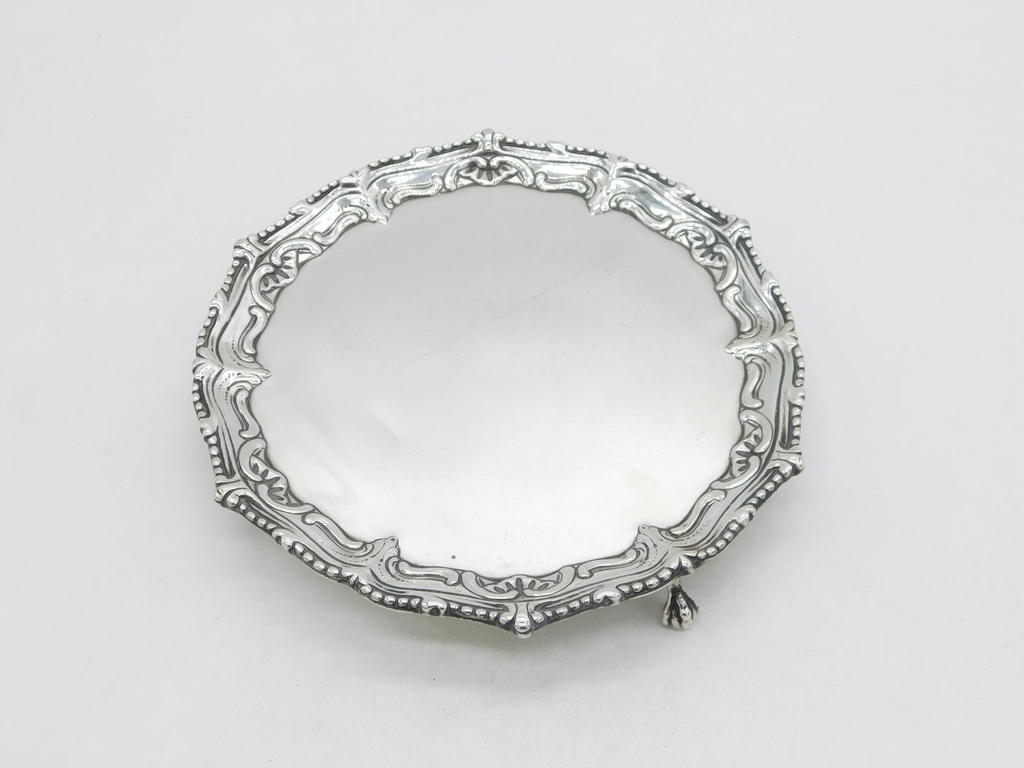 George III Sterling Silver Floral Pattern Salver Dish Antique 1768 London