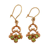 9ct Rose Gold, Peridot & Pearl Set Drop Hook Earrings Vintage London
