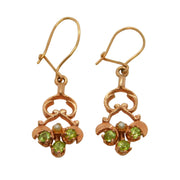 9ct Rose Gold, Peridot & Pearl Set Drop Hook Earrings Vintage London