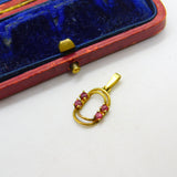 8ct Yellow Gold & Ruby Set Circular Drop Pendant Vintage c1960