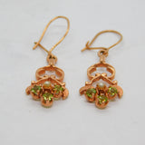 9ct Rose Gold, Peridot & Pearl Set Drop Hook Earrings Vintage London