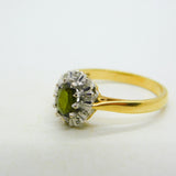 18ct Yellow Gold, Green Tourmaline & Diamond Floral Cluster Ring Vintage 1972 London