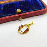 8ct Yellow Gold & Ruby Set Circular Drop Pendant Vintage c1960