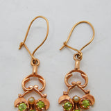 9ct Rose Gold, Peridot & Pearl Set Drop Hook Earrings Vintage London