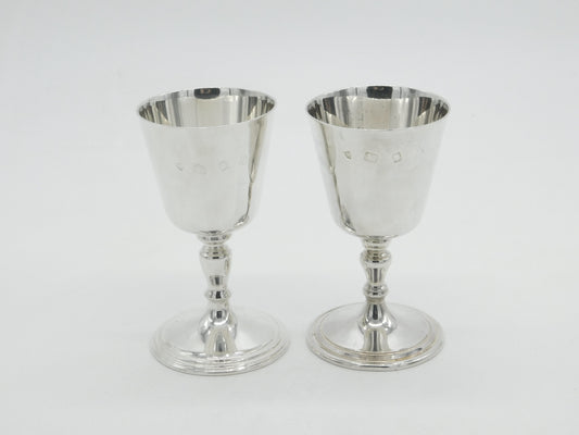 Pair of Sterling Silver Raised Wine Golbets Chalices 1973 London Vintage