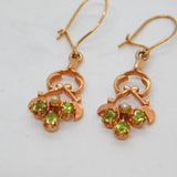 9ct Rose Gold, Peridot & Pearl Set Drop Hook Earrings Vintage London