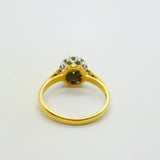 18ct Yellow Gold, Green Tourmaline & Diamond Floral Cluster Ring Vintage 1972 London
