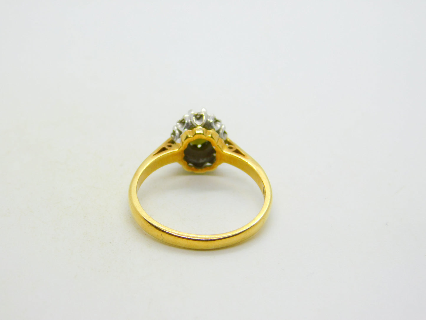 18ct Yellow Gold, Green Tourmaline & Diamond Floral Cluster Ring Vintage 1972 London