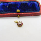 9ct Yellow Gold, Ruby & Diamond Floral Cluster Drop Pendant 1989 London