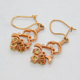 9ct Rose Gold, Peridot & Pearl Set Drop Hook Earrings Vintage London