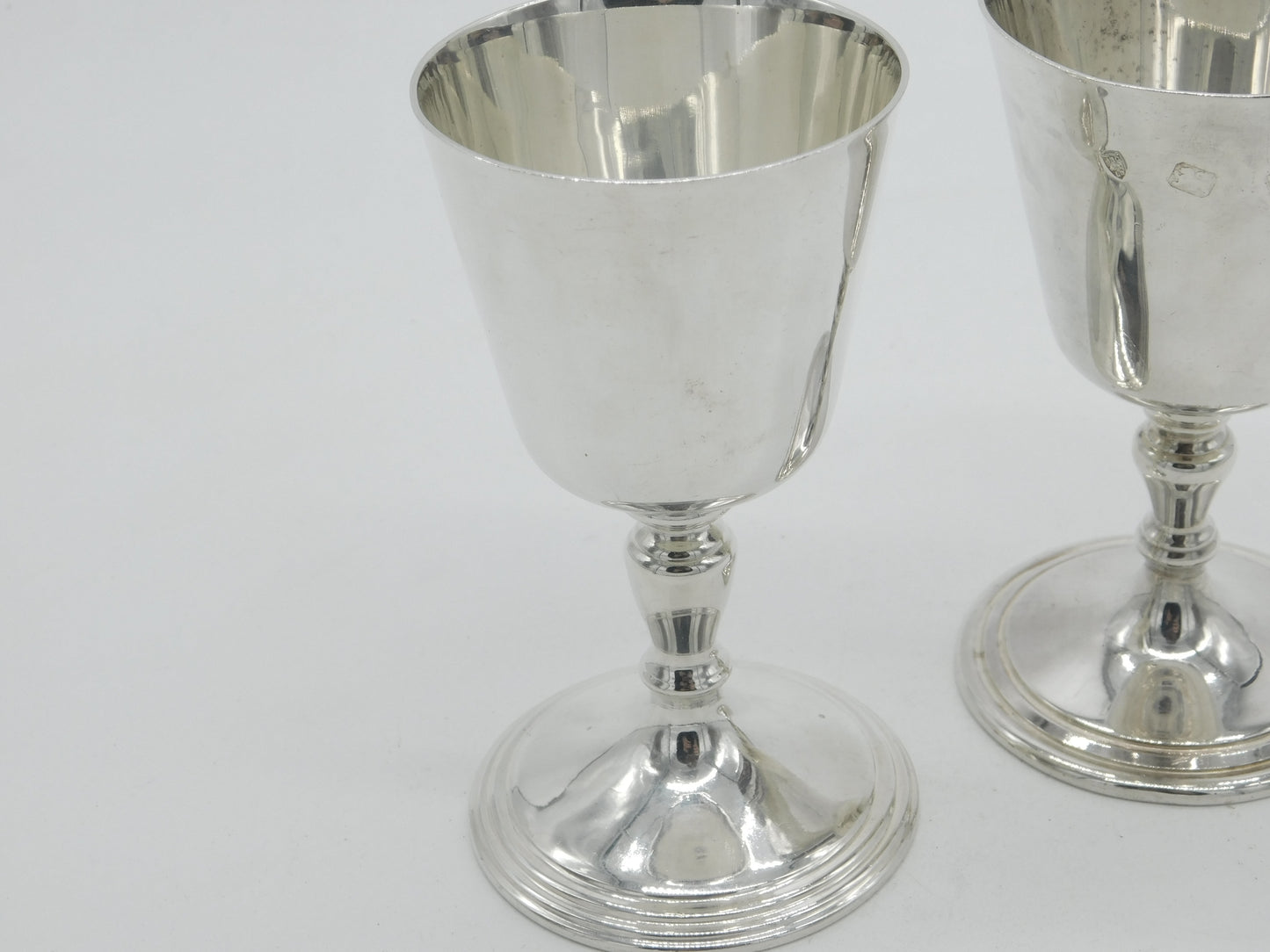 Pair of Sterling Silver Raised Wine Golbets Chalices 1973 London Vintage