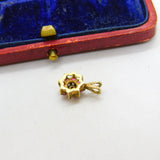 9ct Yellow Gold, Ruby & Diamond Floral Cluster Drop Pendant 1989 London