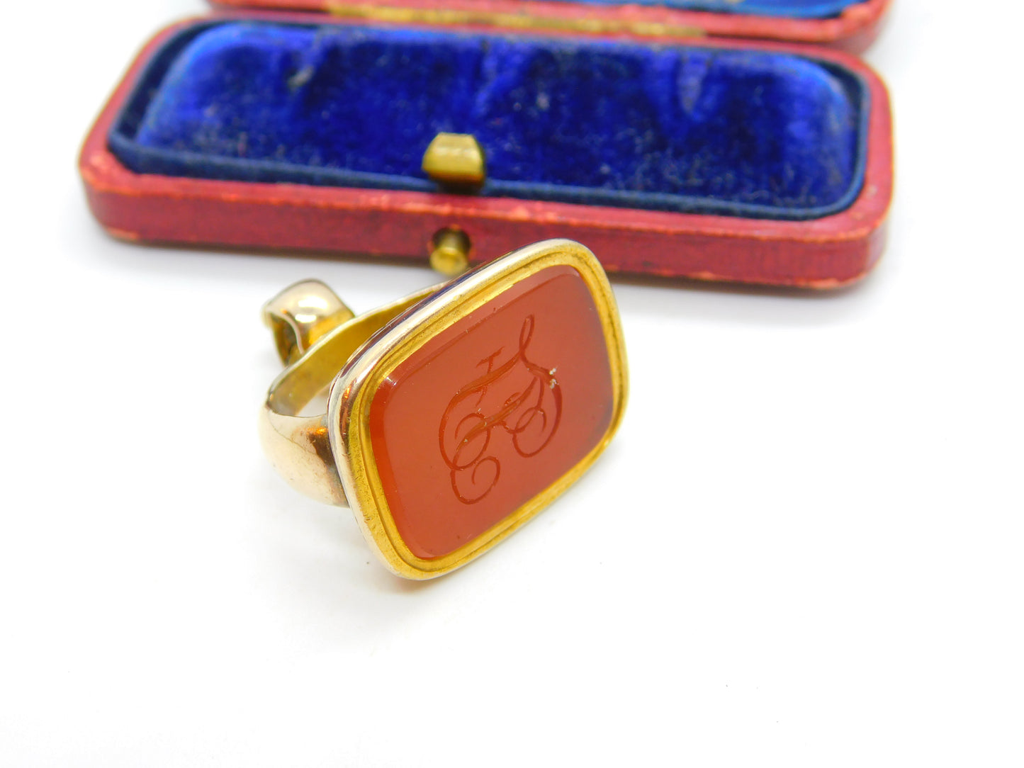 Georgian Rolled Gold Carved Carnelian Intaglio Monogram Fob Seal c1820 Antique