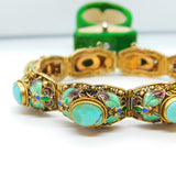 Chinese Filigree Sterling Silver Gilt, Enamel & Cabochon Turquoise Bracelet c1940