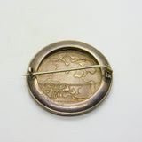 Victorian Sterling Silver Enamel Crown Coin Brooch Antique 1882 Chester