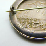 Victorian Sterling Silver Enamel Crown Coin Brooch Antique 1882 Chester