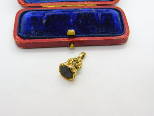 Victorian 15ct Gold & Carved Bloodstone Fob Intaglio Seal 'Sleep' Antique c1860