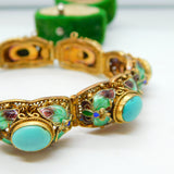 Chinese Filigree Sterling Silver Gilt, Enamel & Cabochon Turquoise Bracelet c1940