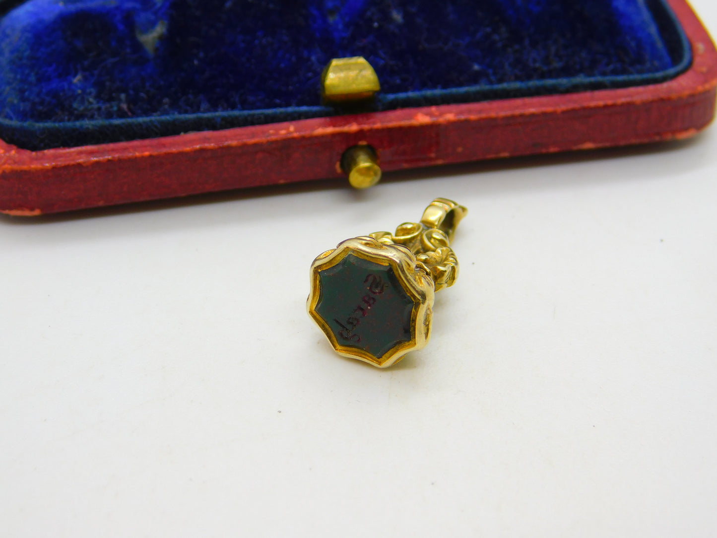 Victorian 15ct Gold & Carved Bloodstone Fob Intaglio Seal 'Sleep' Antique c1860