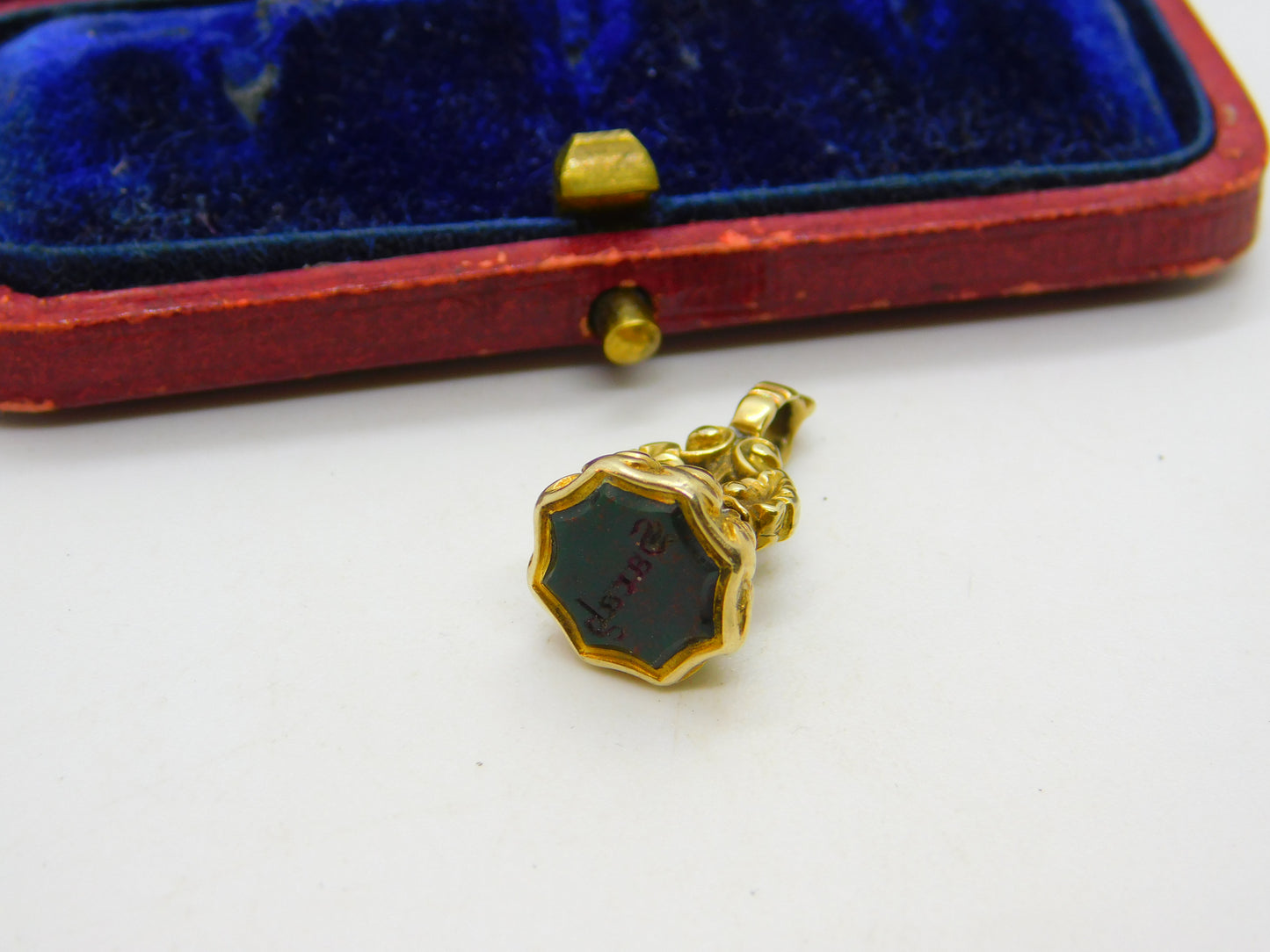 Victorian 15ct Gold & Carved Bloodstone Fob Intaglio Seal 'Sleep' Antique c1860