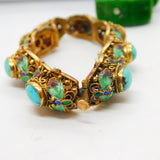 Chinese Filigree Sterling Silver Gilt, Enamel & Cabochon Turquoise Bracelet c1940