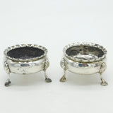George III Sterling Silver Paw Foot Pair of Salt Cellars Antique 1761 London