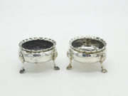 George III Sterling Silver Paw Foot Pair of Salt Cellars Antique 1761 London