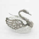 20th Century Large German .835 Silver & Cut Glass Swan Form Sweets Dish Antique c1920