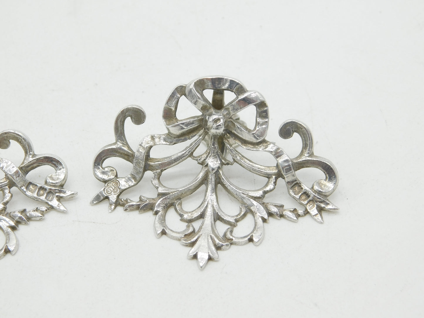 Victorian Sterling Silver Floral Nouveau Menu Holders Pair Antique 1896 London