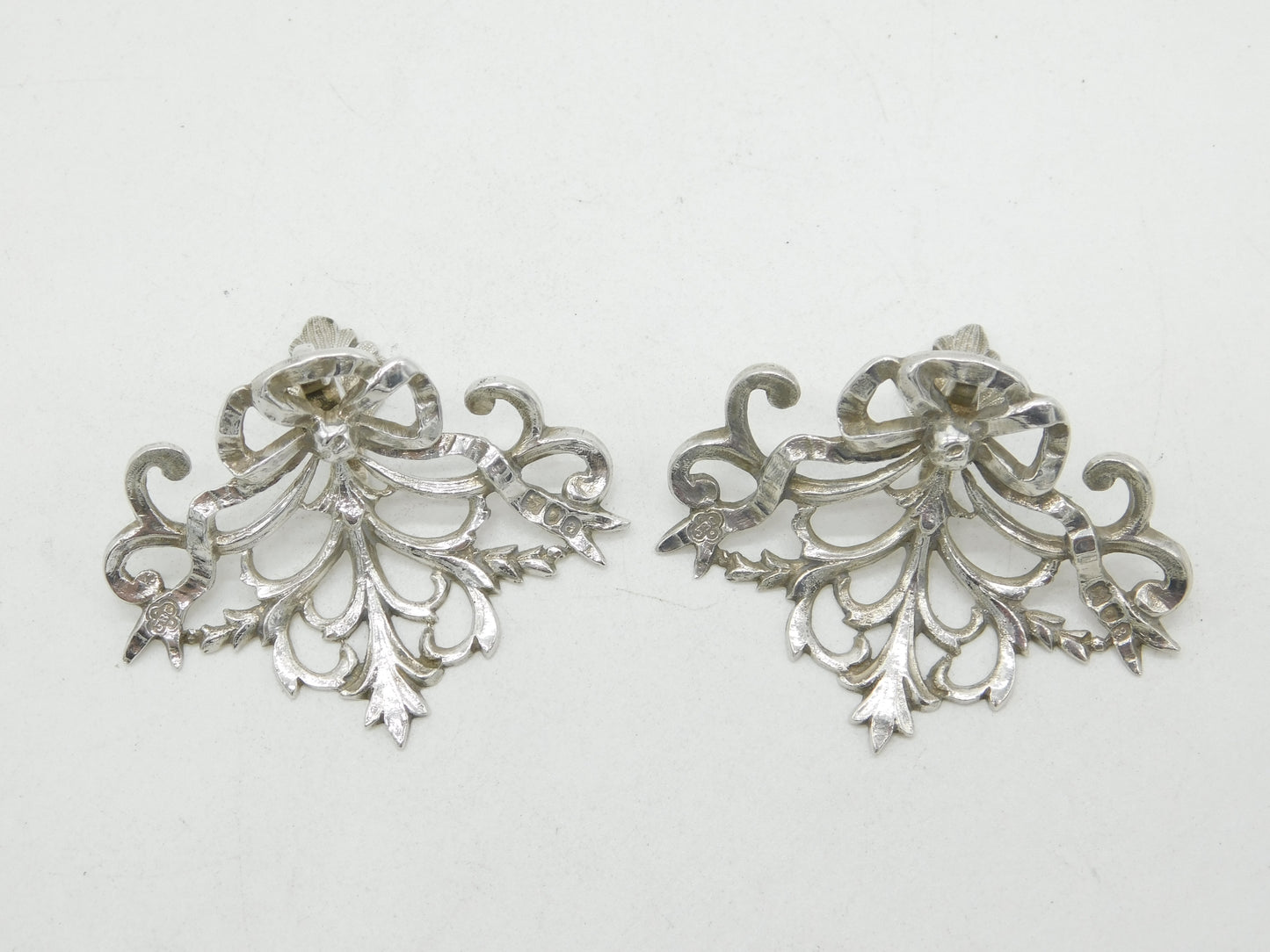 Victorian Sterling Silver Floral Nouveau Menu Holders Pair Antique 1896 London