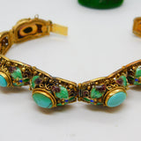 Chinese Filigree Sterling Silver Gilt, Enamel & Cabochon Turquoise Bracelet c1940