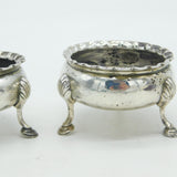 George III Sterling Silver Paw Foot Pair of Salt Cellars Antique 1761 London